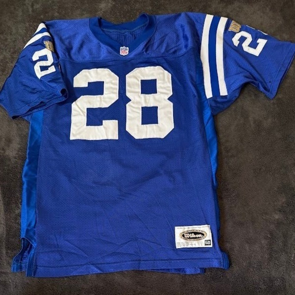 Vintage Wilson Indianapolis Colts Marshall Faulk 28 Jersey Mens 50 Blue NFL